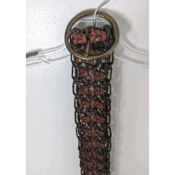 Vintage Bronze Tone Buckle Italian Leather Braid Tweed Belt 36.25\